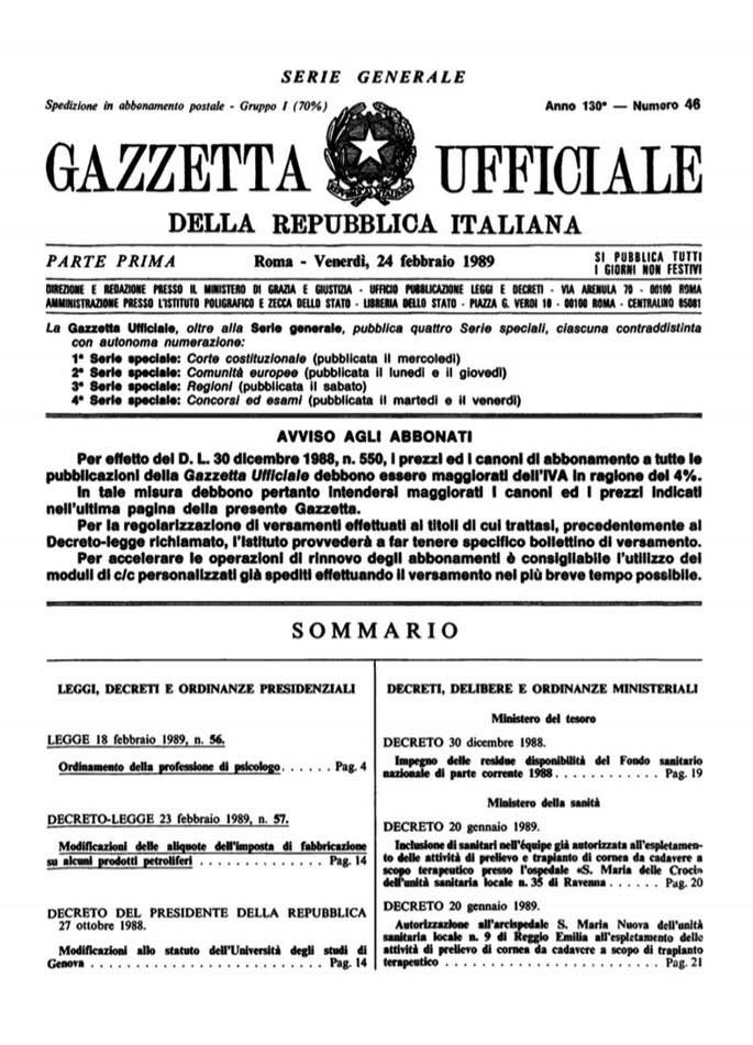 18 febbraio 1989 una data storica per la psicologia italiana