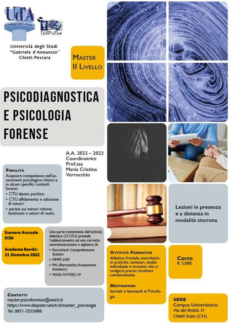 Master II livello Psicodiagnostica e Psicologia Forense A.A. 2022/2023